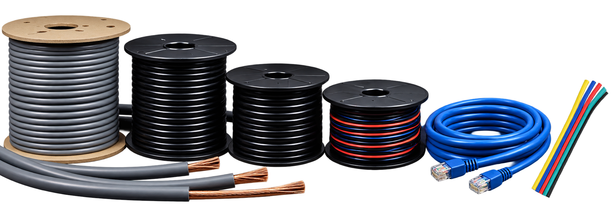 Low-voltage wire spools, cable and multi-conductor wire